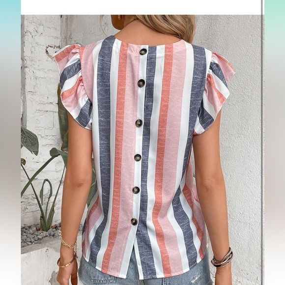 SHEIN Multicolor Striped Ruffle Sleeve Blouse - Picture 4 of 6
